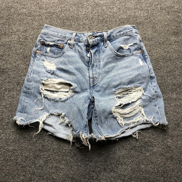 Levi's Pants - Levis 501 Shorts Womens W26 Blue Denim Cutoff Distressed Ripped Raw Hem
